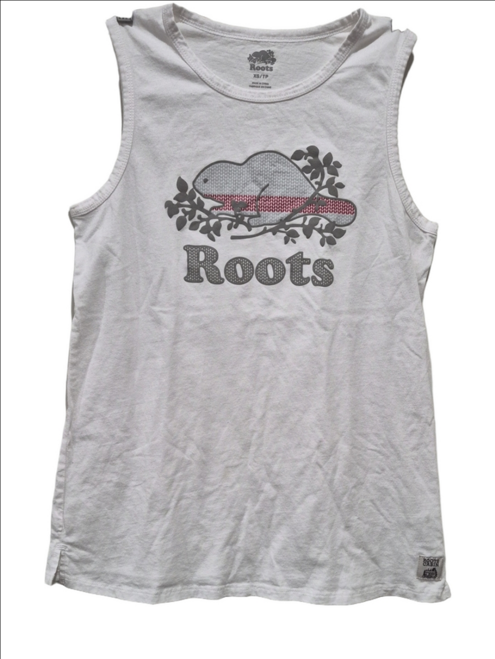 💕⃝🕊️ 3 For 15💕⃝ Roots Canada Heritage Cooper Beaver Graphic Tank Top White